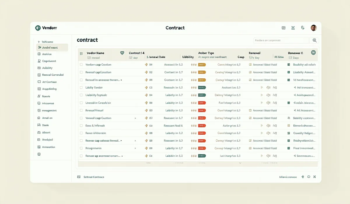 Vendor contract risk monitoring dashboard showing renewal alerts and obligation flags